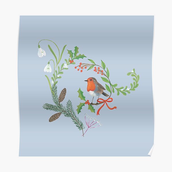 Christmas Chintz with Robin - Traditional chintz by Cecca Designs Poster