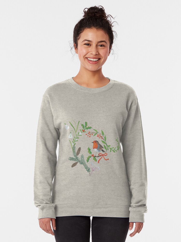 Alternate view of Christmas Chintz with Robin - Traditional chintz by Cecca Designs Pullover Sweatshirt