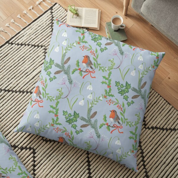 Christmas Chintz with Robin - Traditional chintz by Cecca Designs Floor Pillow