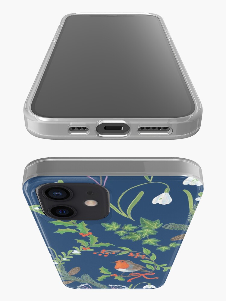 Alternate view of Christmas Chintz with Robin - dark blue Traditional chintz by Cecca Designs iPhone Case & Cover