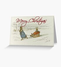 Christmas Rabbits Sledding - Beatrix Potter Greeting Card