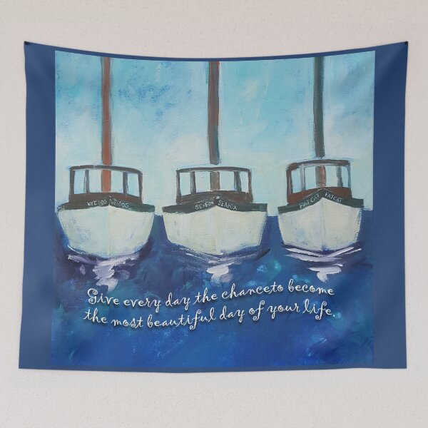 Item preview, Three Boats-Most Beautiful Day designed and sold by WatersEdgeGal.