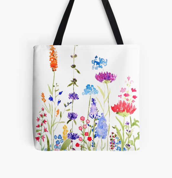 colorful wild flowers watercolor painting Tote Bag for Sale by
