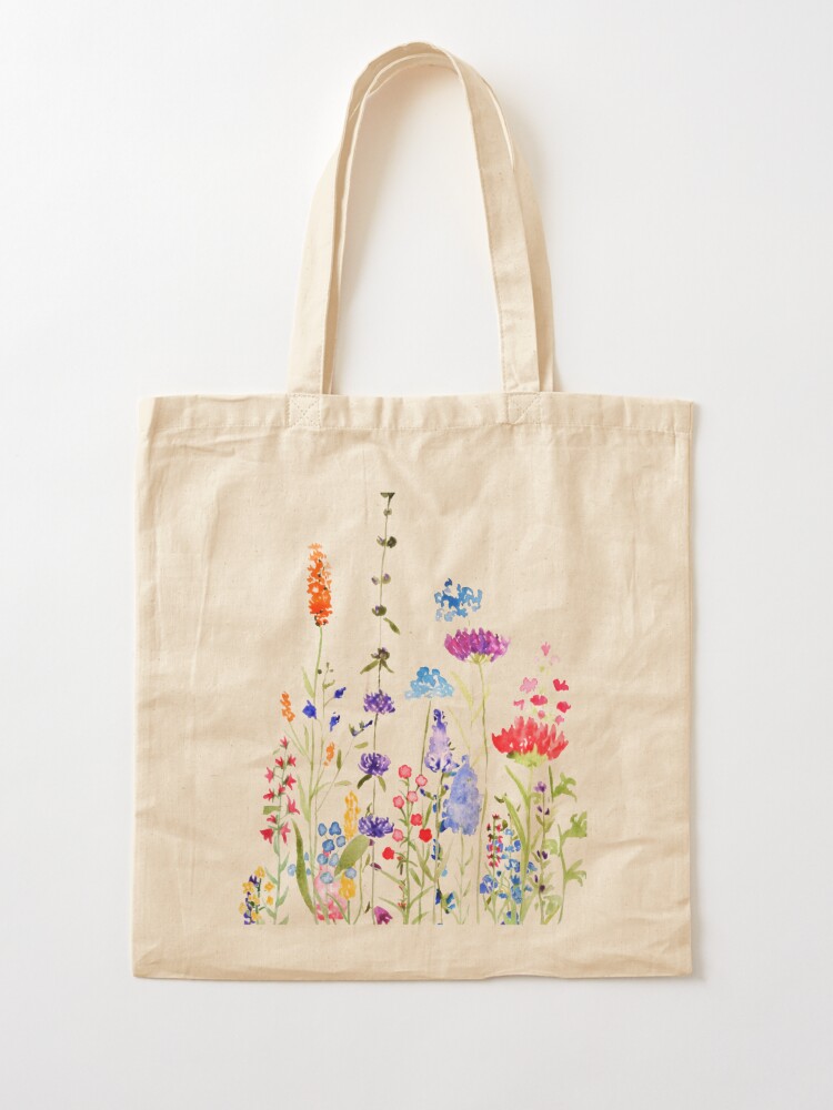 Alternate view of colorful wild flowers watercolor painting Tote Bag