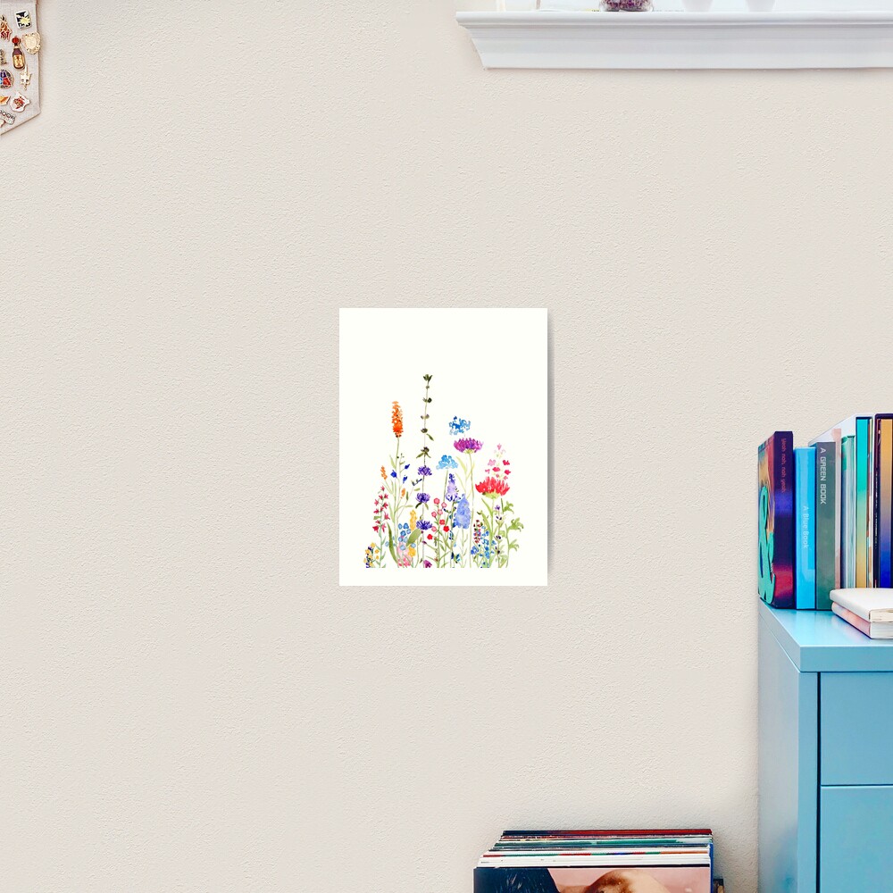 colorful wild flowers watercolor painting Art Print
