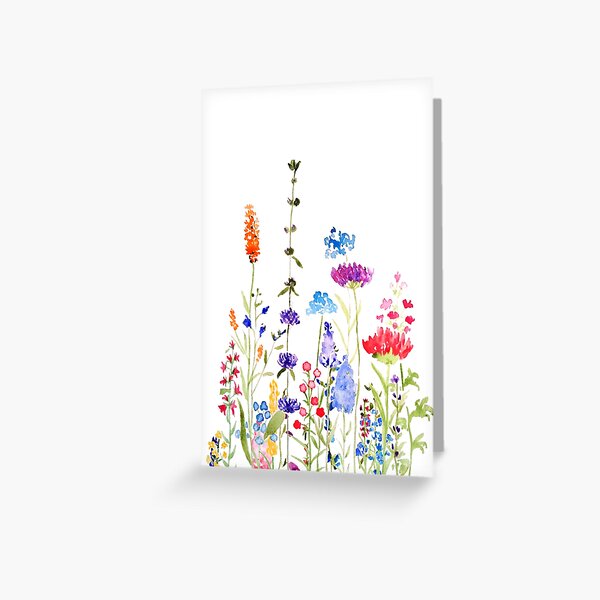 colorful wild flowers watercolor painting Greeting Card