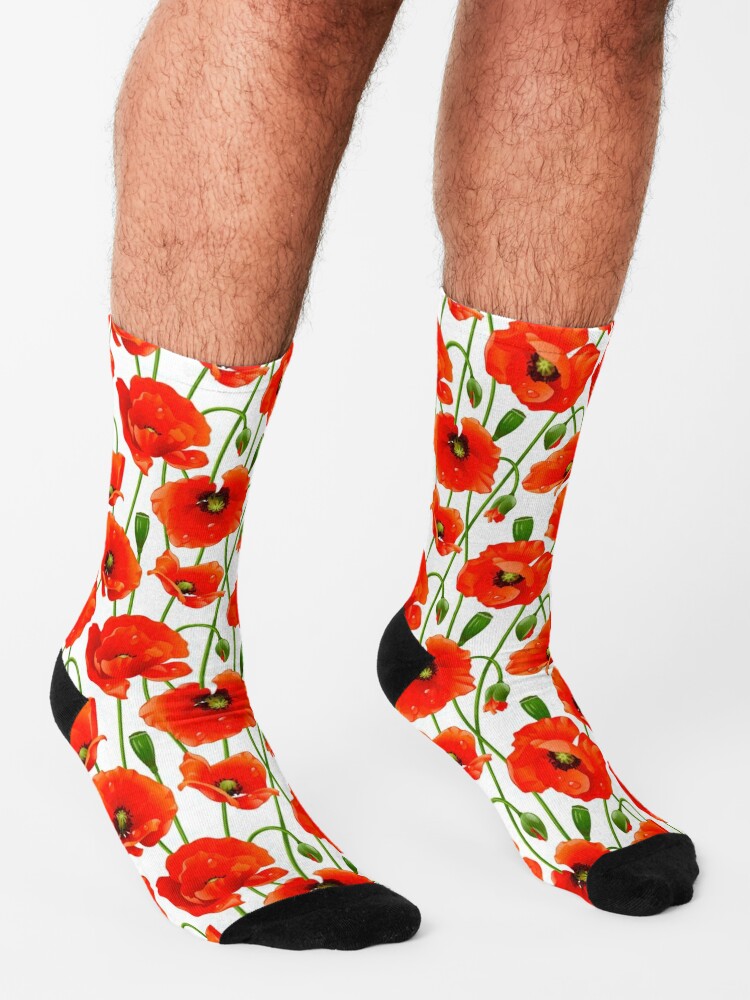 Beautiful Red Poppy Flowers Socks By Makanahele Redbubble