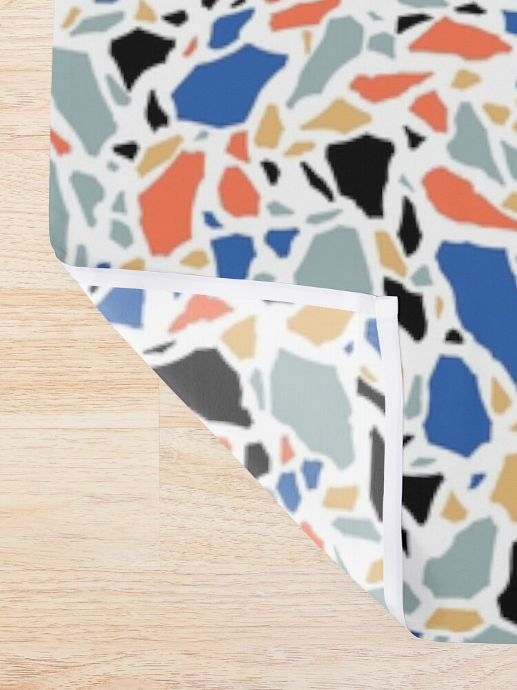 Alternate view of Terrazzo pattern in blue and salmon Shower Curtain