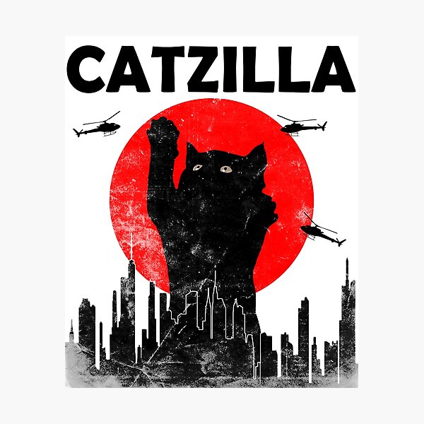 Catzilla Vintage Japanese Sunset Style Cat Kitten Lover T-Shirt Photographic Print