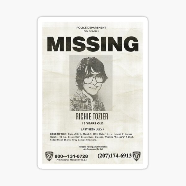 RICHIE TOZIER FINN WOLFHARD CARTEL FALTANTE Pegatina