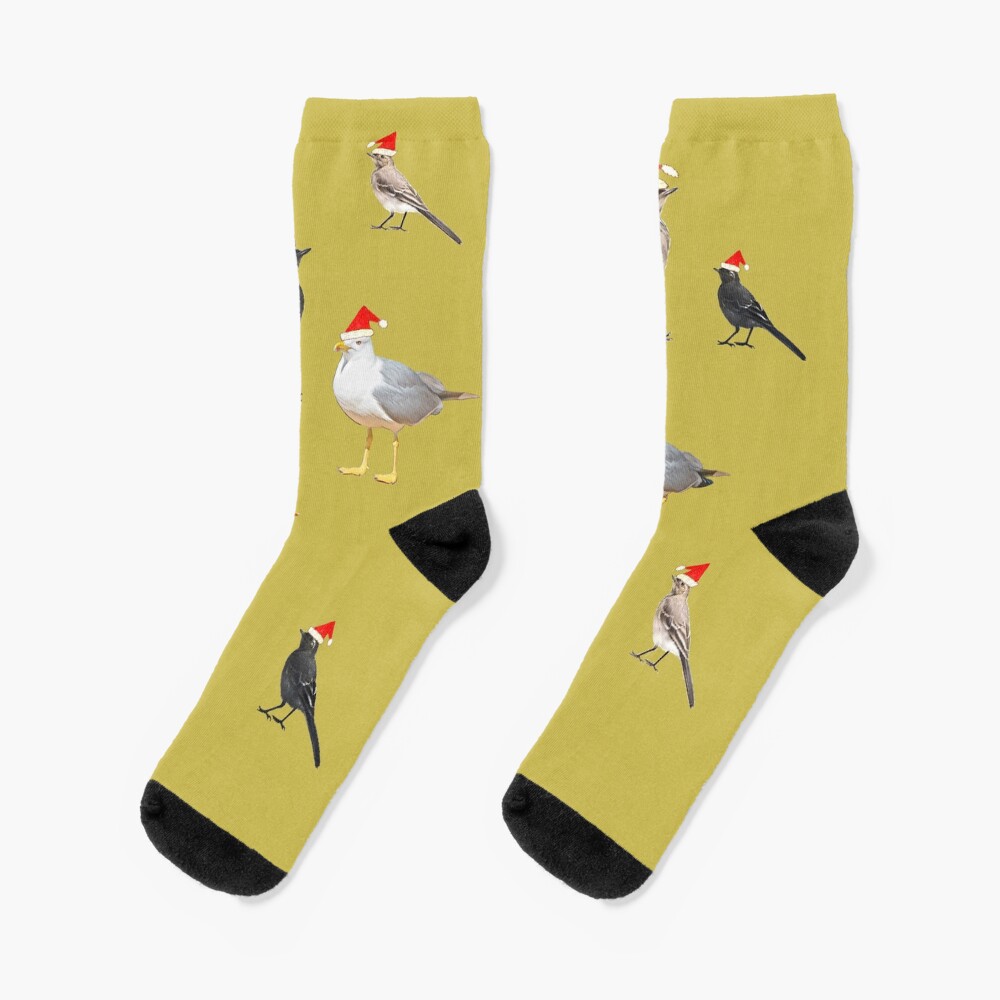 Birds having Christmas party (yellowish) Socks