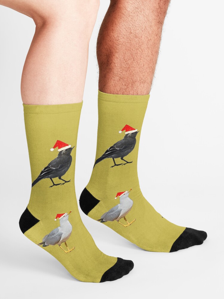Alternate view of Birds having Christmas party (yellowish) Socks