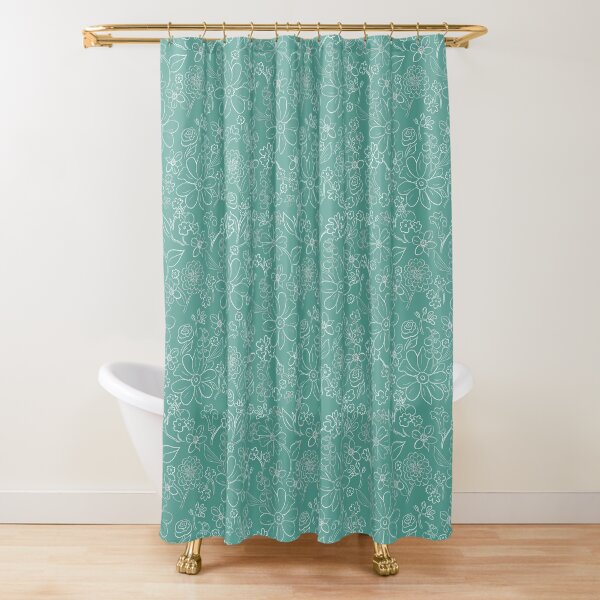 Hand-drawn garden robin’s egg blue Shower Curtain