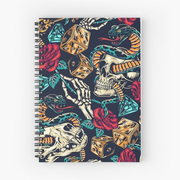 Item preview, Retro Skull Snake Dog Red Rose Gold Key Blue Diamond Dice Tattoo Pattern designed and sold by RetroSkullArt.