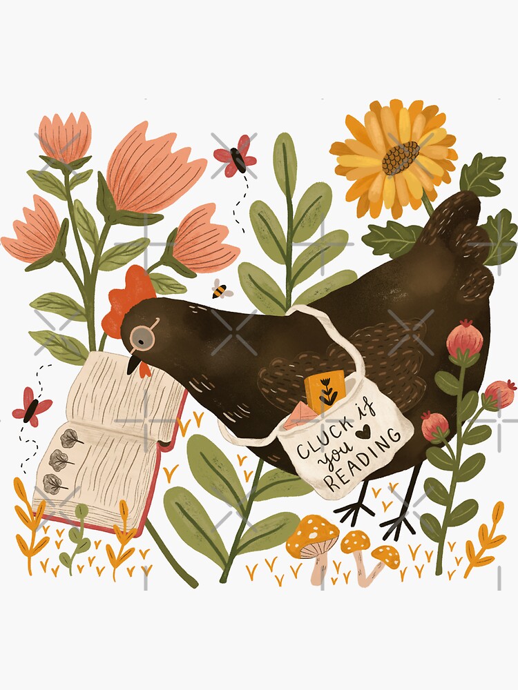 Thumbnail 3 of 3, Sticker, Chicken Reading a Book designed and sold by ohjessmarie.