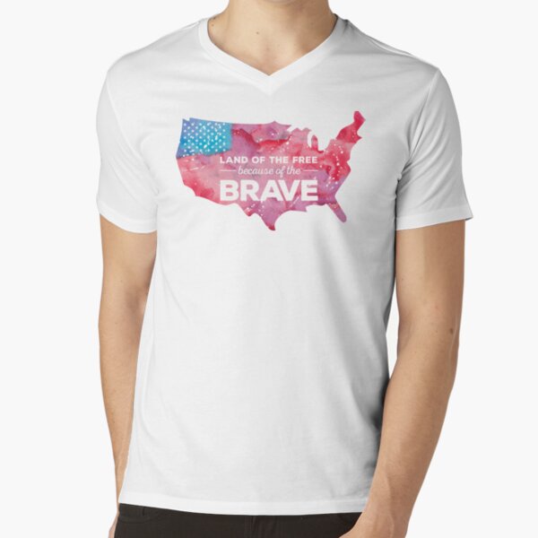Land of the Free because of the Brave Watercolor V-Neck T-Shirt