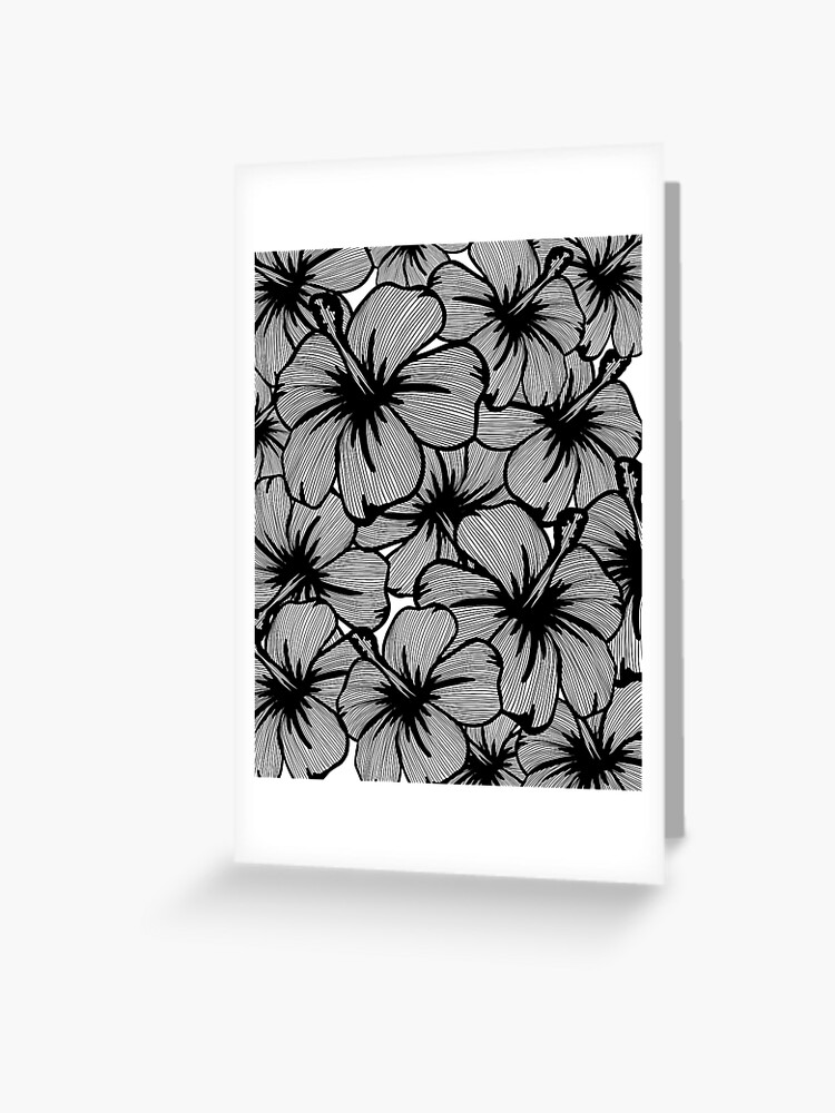 Dessin au trait fleur d hibiscus noir et blanc Carte de v ux