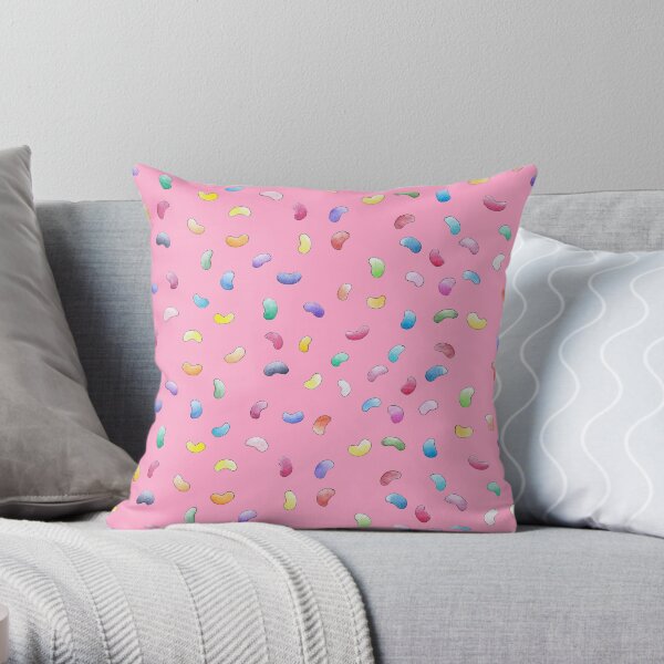 Magic Jelly Beans | Fun Rainbow Candy Pattern Pink Throw Pillow