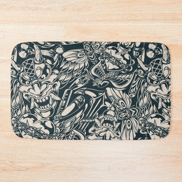 Item preview, Retro Skull Heart Flame Bird Anchor Mask Razor Knife Moth Tan Pattern designed and sold by RetroSkullArt.
