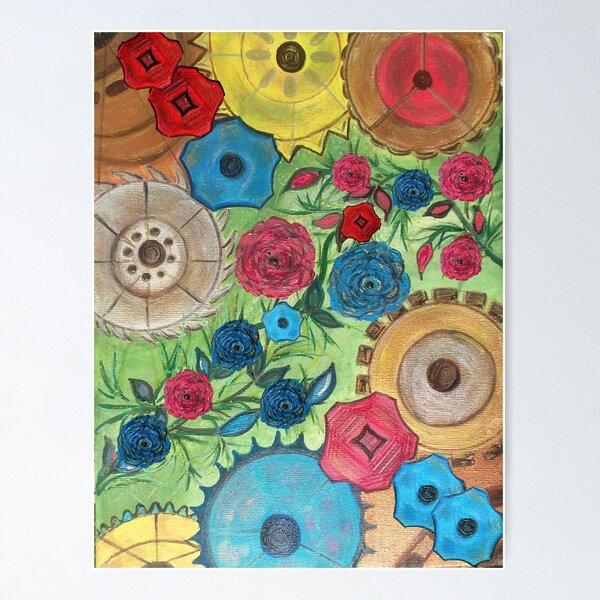 Item preview, cogs steampunk roses abstract art painting  originalfine art mysticladyart  designed and sold by mysticladyart.