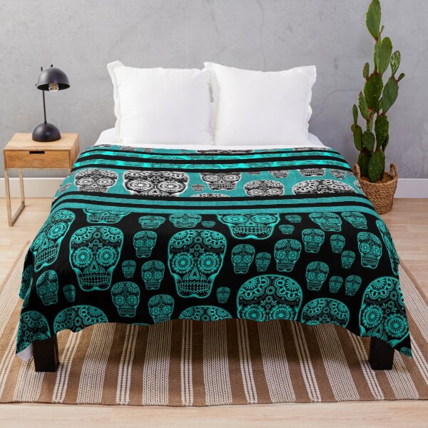 Item preview, Blue And Black Candy Skull Pattern Striped designed and sold by jaggerstudios.