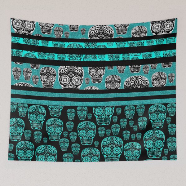 Item preview, Blue And Black Candy Skull Pattern Striped  designed and sold by jaggerstudios.
