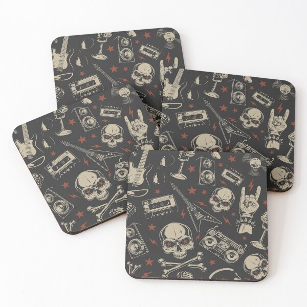Item preview, Vintage Black Maroon Tan Retro Skull Rock & Roll Music Emblem Pattern  designed and sold by RetroSkullArt.