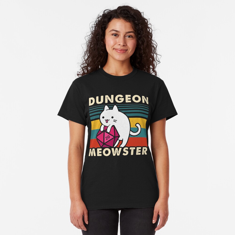 Dungeon Meowster Divertido DnD Tablero Gamer Cat D20 Camiseta clásica