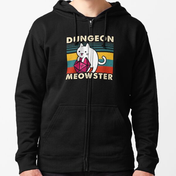 Dungeon Meowster Funny DnD Tabletop Gamer Cat D20 Zipped Hoodie