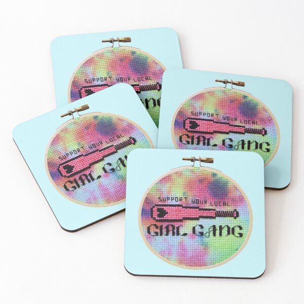 Item preview, Support your local girl gang cross stitch embroidery hoop hand stitched fiber art feminist designed and sold by Xstitchcraft.