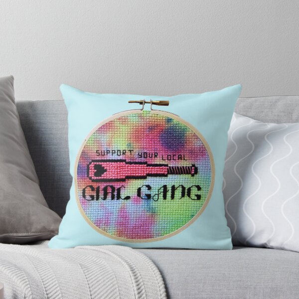 Item preview, Support your local girl gang cross stitch embroidery hoop hand stitched fiber art feminist designed and sold by Xstitchcraft.