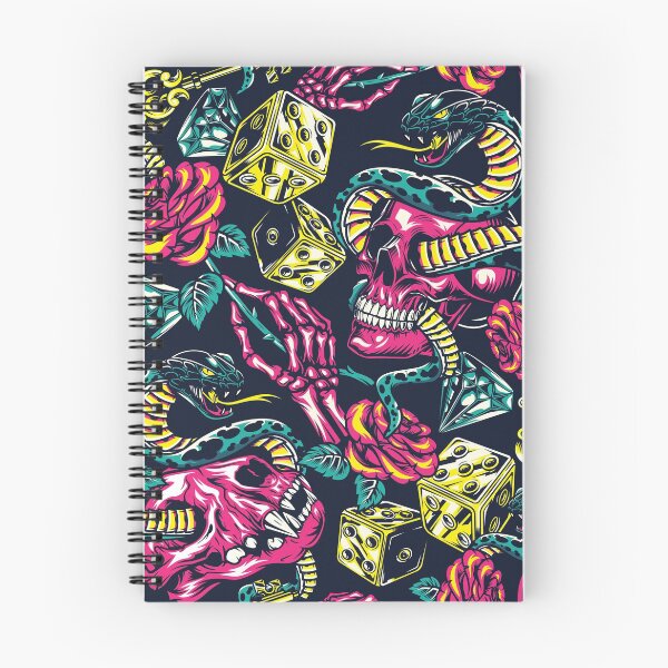 Item preview, Pink Retro Skull Snake Dog Rose Yellow Key Dice Blue Diamond Tattoo Pattern designed and sold by RetroSkullArt.