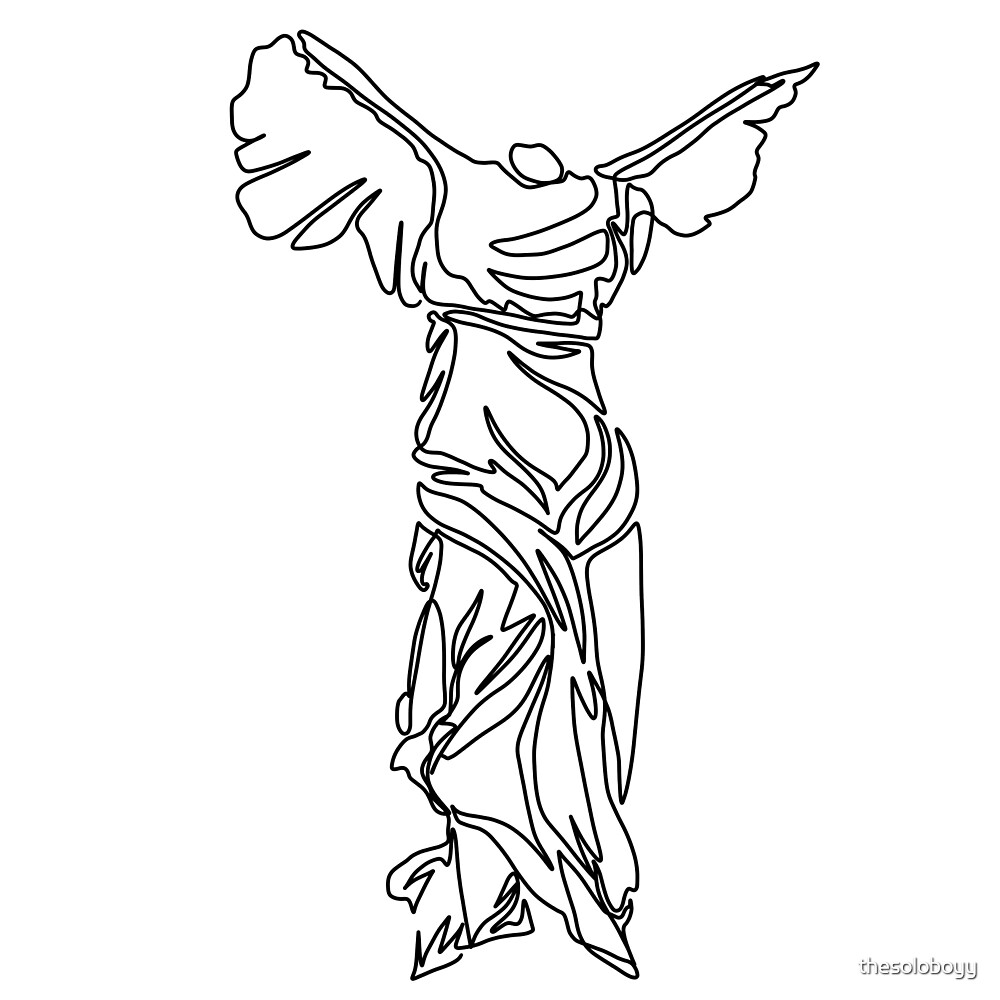 "Minimal line illustration of the Winged Victory of Samothrace" by