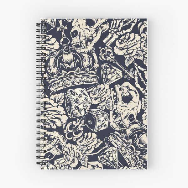Item preview, Retro Skull Rose Crown Key Diamond Dice Tattoo Pattern designed and sold by RetroSkullArt.