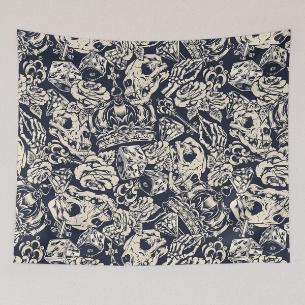 Item preview, Retro Skull Rose Crown Key Diamond Dice Tattoo Pattern designed and sold by RetroSkullArt.