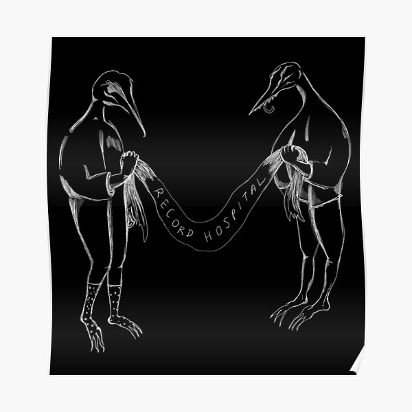 Record Hospital Party Birds, White on Black Poster