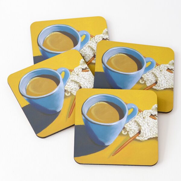 coffee and knitting original art Coasters (Set of 4)