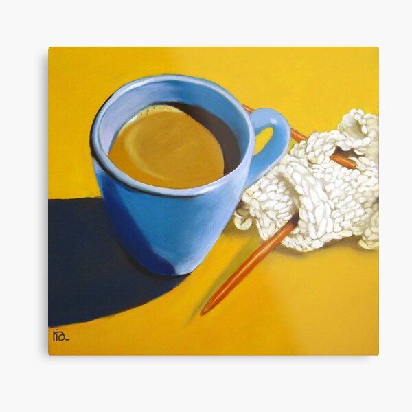 coffee and knitting original art Metal Print