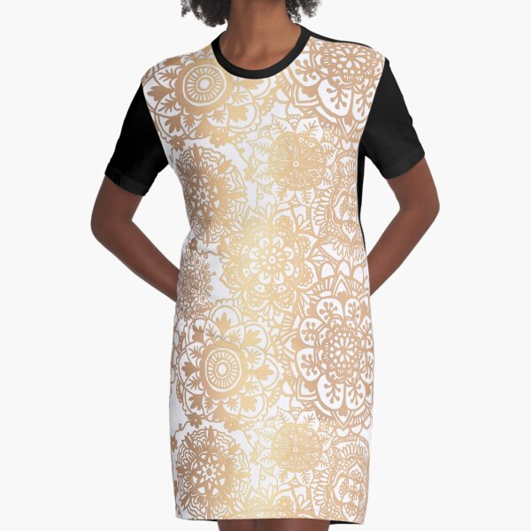 Gold Mandala Pattern Graphic T-Shirt Dress