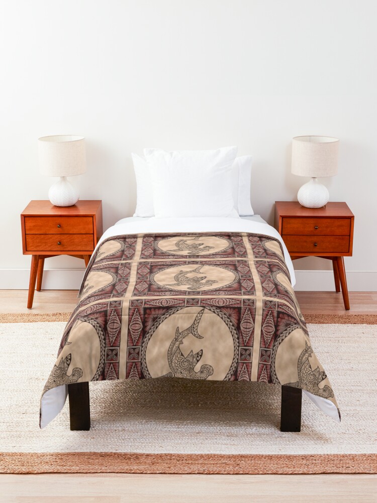 Alternate view of Polynesian influenced Hammerhead Shark Comforter