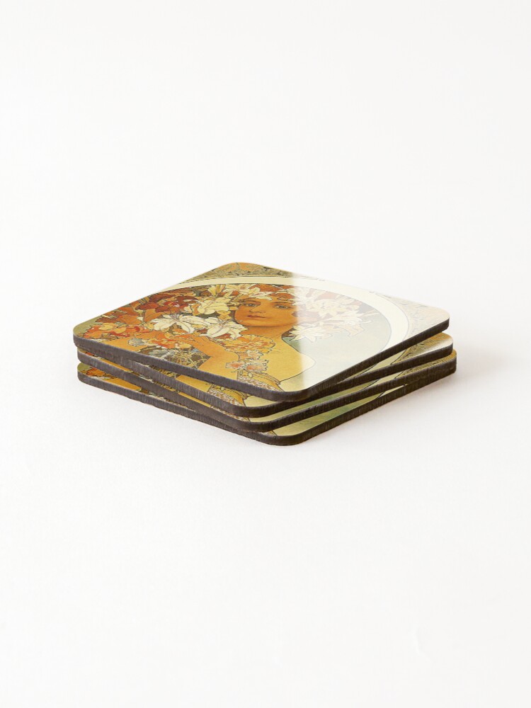 Thumbnail 4 of 5, Coasters (Set of 4), Flower - Mucha designed and sold by RBEnt.