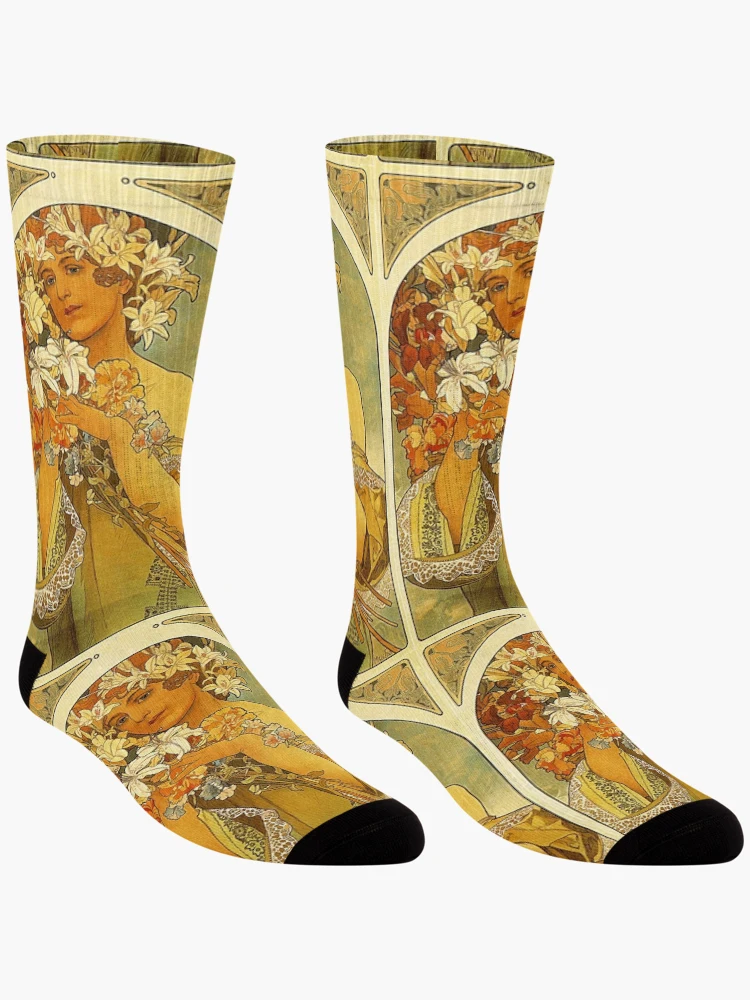 Thumbnail 3 of 5, Socks, Flower - Mucha designed and sold by RBEnt.
