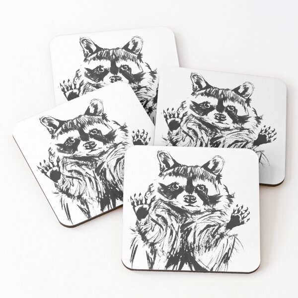 Trash Panda Boy - Raccoon Ink Illustration Coasters (Set of 4)