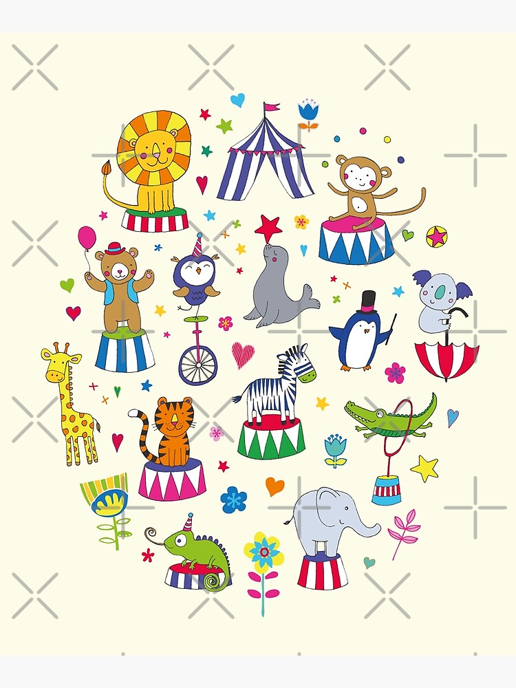Circus Animal Alphabet - multicoloured on cream - Cute animal pattern by Cecca Designs by Cecca-Designs