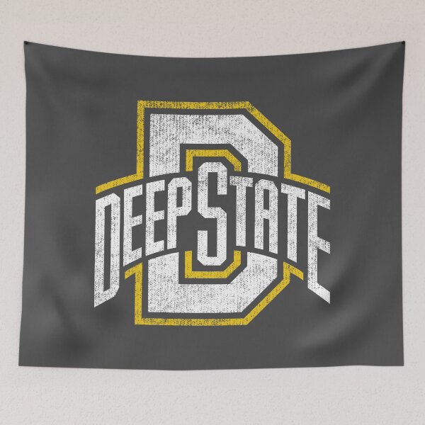 Item preview, Deep State University - white-yellow Worn logo on grey designed and sold by Clandestocracy.