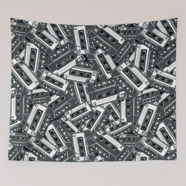 Item preview, Vintage Retro Skull Old School Classic Hip Hop Cassette Tapes Black White Pattern designed and sold by RetroSkullArt.