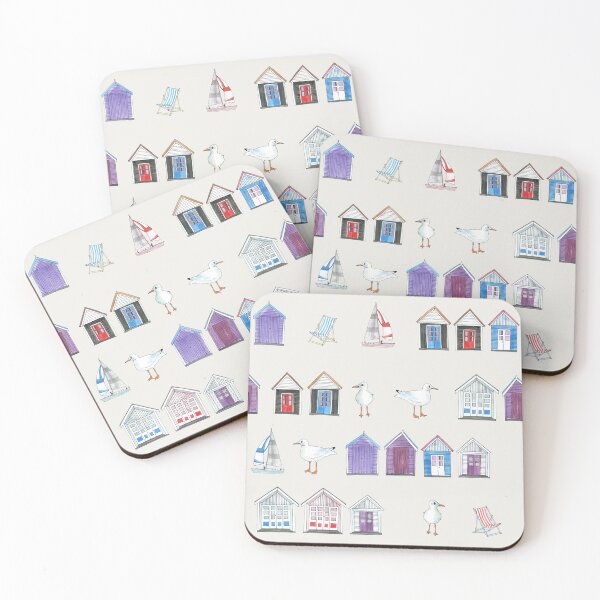 Item preview, Beach Huts, Bournemouth - on grey - watercolour pattern by Cecca Designs designed and sold by Cecca-Designs.