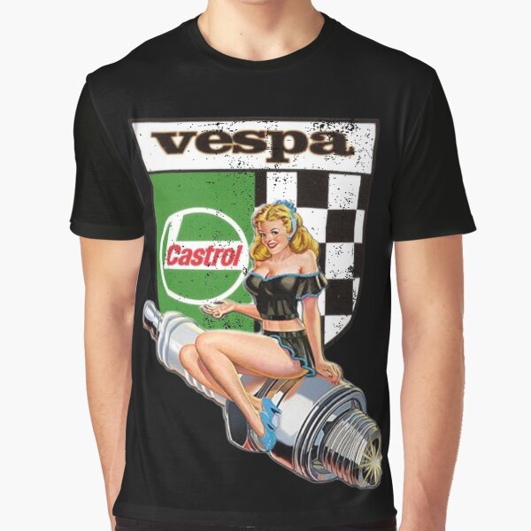 Vespa Castrol Pinup Retro Logo Distressed Old School Graphic T-Shirt