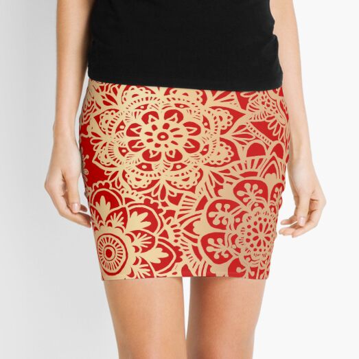 Red and Gold Mandala Pattern Mini Skirt