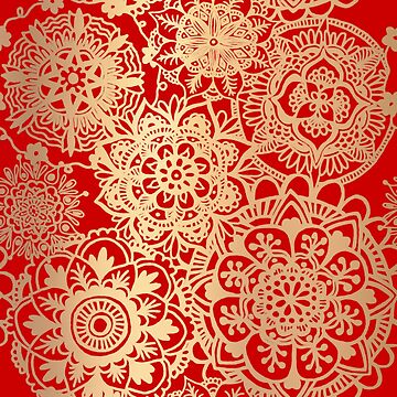 Artwork thumbnail, Red and Gold Mandala Pattern by Julie Erin Designs